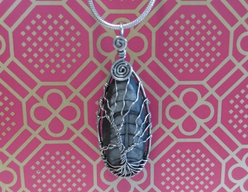 Stunning Tree of Life Necklace Pendant Featuring a Large Othoceras Fossil Artisan Crafted in 925 Sterling Silver Tree of Life Pendant 076 image 3