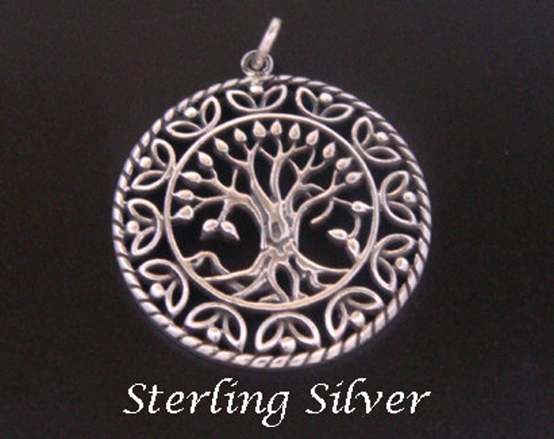 Tree of Life Necklace: Celtic Design Sterling Silver Tree of Life Necklace with 25mm 1 inch Convex Shape Gifts for Women. Pendant 056 image 3