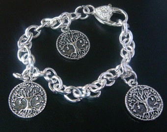 Tree of Life Bracelet with 3 Antique Celtic Silver Tree of Life Pendants 017