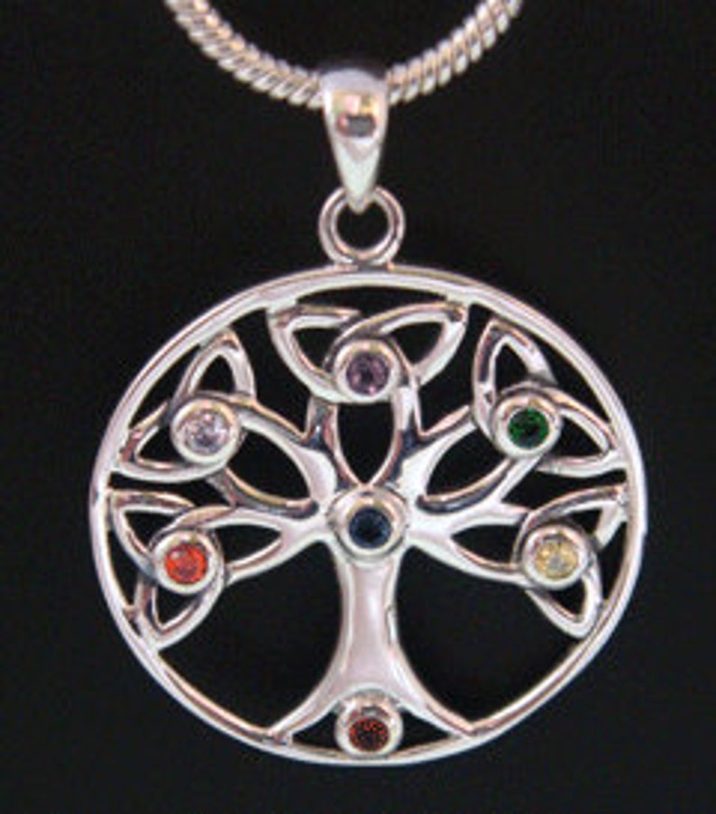 Gorgeous Sterling Silver Tree of Life Pendant with 7 Swarovski Crystals, Lovely Tree of Life Necklace and Tree of Life Jewelry Piece TOLP035 image 3