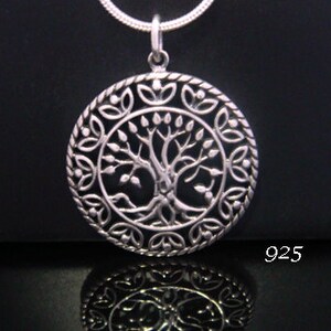 Tree of Life Necklace: Celtic Design Sterling Silver Tree of Life Necklace with 25mm 1 inch Convex Shape Gifts for Women. Pendant 056 image 1