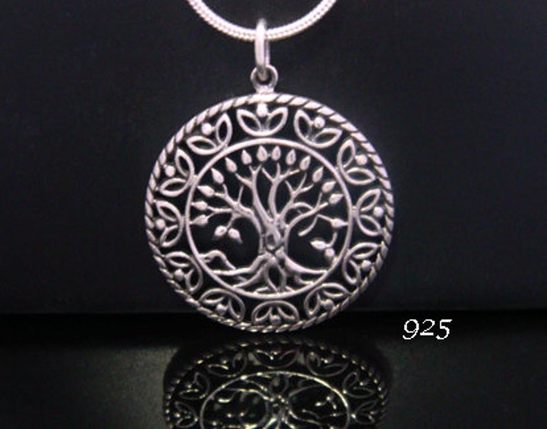 Tree of Life Necklace: Celtic Design Sterling Silver Tree of Life Necklace with 25mm 1 inch Convex Shape Gifts for Women. Pendant 056 image 1