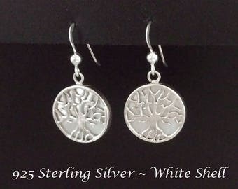 Tree of Life Earrings: White Shell in these Hand Made 925 Sterling Silver Earrings | Celtic Earrings, Gifts for Women, Silver Earrings, 291