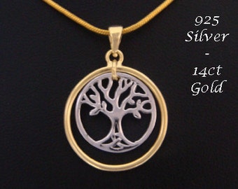 Stunning 14ct Gold Vermeil and Sterling Silver Tree of Life Pendant - 14 carat Gold plated Sterling Silver (Vermeil) Tree - Pendant TOLP038