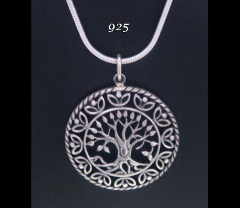 Tree of Life Necklace: Celtic Design Sterling Silver Tree of Life Necklace with 25mm 1 inch Convex Shape Gifts for Women. Pendant 056 image 2