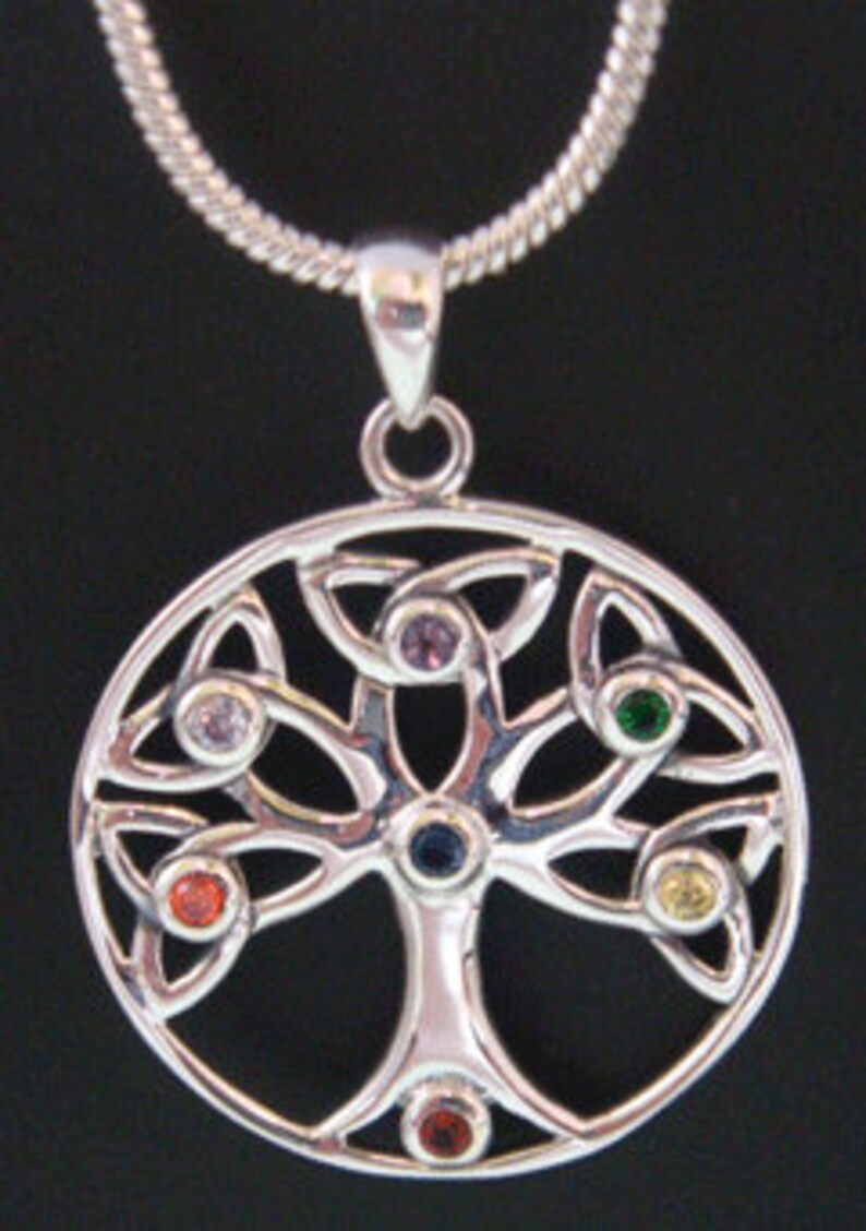 Gorgeous Sterling Silver Tree of Life Pendant with 7 Swarovski Crystals, Lovely Tree of Life Necklace and Tree of Life Jewelry Piece TOLP035 image 2