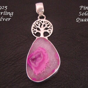 Gorgeous Tree of Life Pendant with Pink Solar Quartz Gemstone below a 925 Sterling Silver Celtic Tree Beautiful Tree of Life Necklace 066 image 2