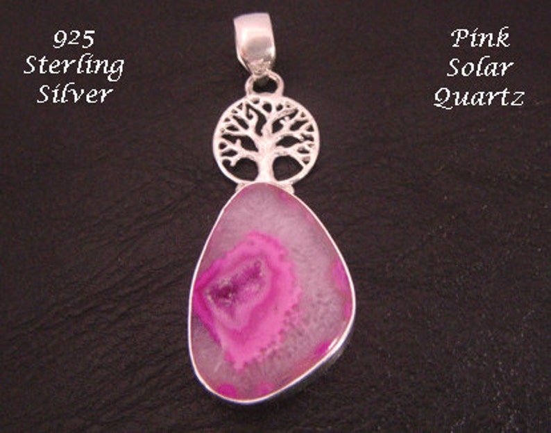 Gorgeous Tree of Life Pendant with Pink Solar Quartz Gemstone below a 925 Sterling Silver Celtic Tree Beautiful Tree of Life Necklace 066 image 2