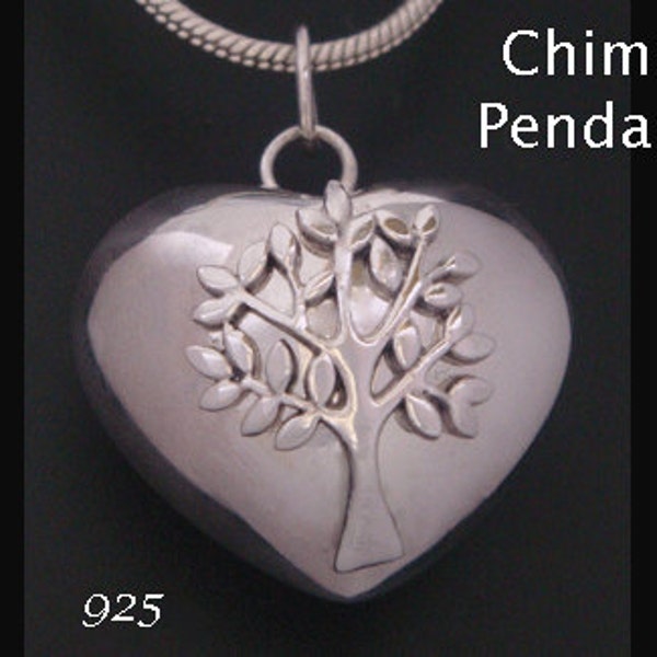 Chiming Tree of Life Necklace, Heart Shape with a 925 Sterling Silver Tree of Life Pendant on a Sterling Silver Chiming Harmony Ball HBP010