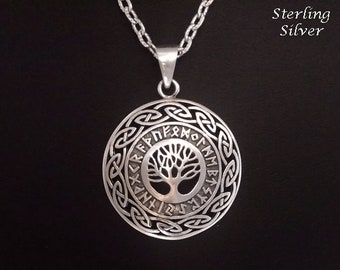 Tree of Life Necklace: Fabulous Celtic Design Sterling Silver Tree of Life Necklace, Convex Shape Tree of Life Pendant, Celtic Necklace, 141