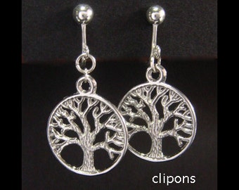 Tree of Life Clip On Earrings featuring a Celtic Tree in these Beautiful Dangle Tibetan Silver Tree of Life Earrings 054