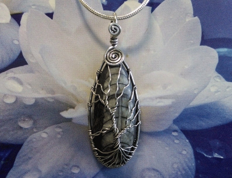 Stunning Tree of Life Necklace Pendant Featuring a Large Othoceras Fossil Artisan Crafted in 925 Sterling Silver Tree of Life Pendant 076 image 4