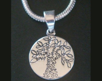 Tree of Life Necklace with Stamped Tree of Life Pendant with Words Creating the Tree Design - Lovely 925 Silver Tree of Life Jewelry 020