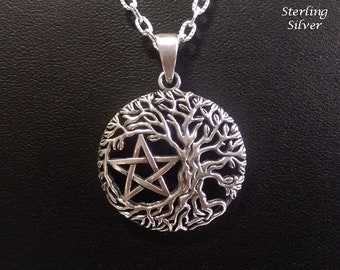 Tree of Life Necklace: Celtic Design Sterling Silver Tree of Life Necklace with Pentagram, Tree of Life Pendant, Celtic TOLP143