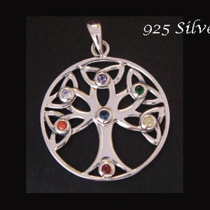 Gorgeous Sterling Silver Tree of Life Pendant with 7 Swarovski Crystals, Lovely Tree of Life Necklace and Tree of Life Jewelry Piece TOLP035 image 1