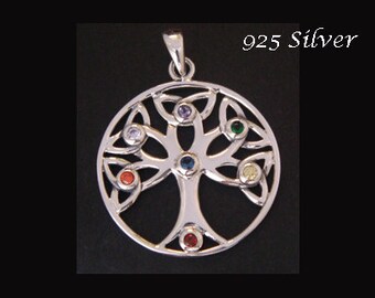 Gorgeous Sterling Silver Tree of Life Pendant with 7 Swarovski Crystals, Lovely Tree of Life Necklace and Tree of Life Jewelry Piece TOLP035