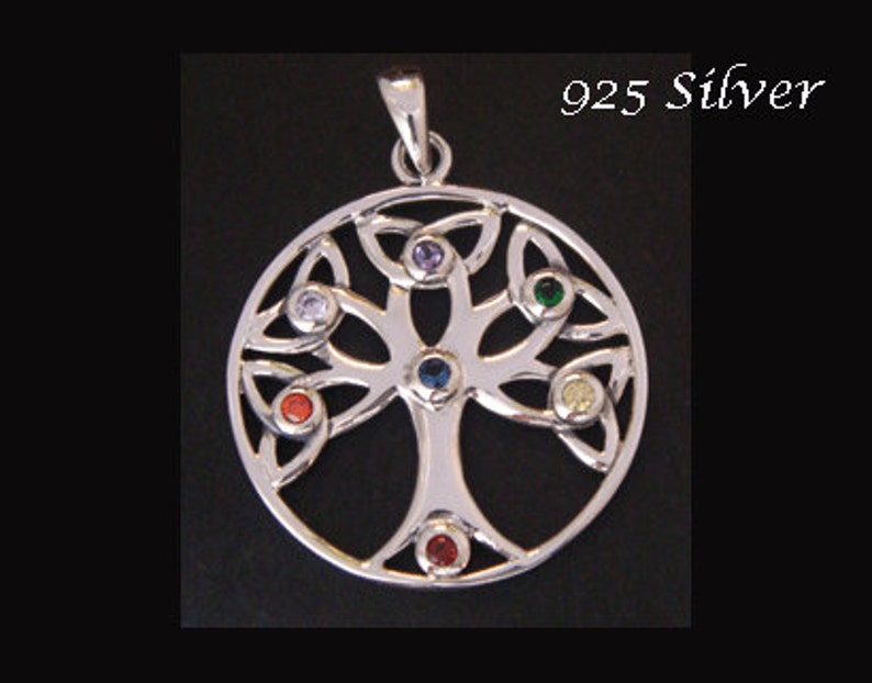 Gorgeous Sterling Silver Tree of Life Pendant with 7 Swarovski Crystals, Lovely Tree of Life Necklace and Tree of Life Jewelry Piece TOLP035 image 1