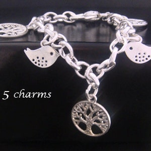 Tree of Life Bracelet with 3 SilverTree of Life Pendants and 2 Bird Charms on Silver Chain Antique Tree Celtic Tree of Life Bracelet 034 image 1