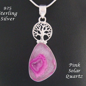 Gorgeous Tree of Life Pendant with Pink Solar Quartz Gemstone below a 925 Sterling Silver Celtic Tree Beautiful Tree of Life Necklace 066 image 1