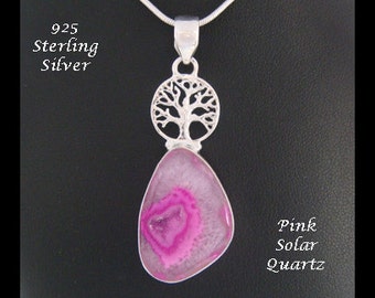 Gorgeous Tree of Life Pendant with Pink Solar Quartz Gemstone below a 925 Sterling Silver Celtic Tree | Beautiful Tree of Life Necklace 066