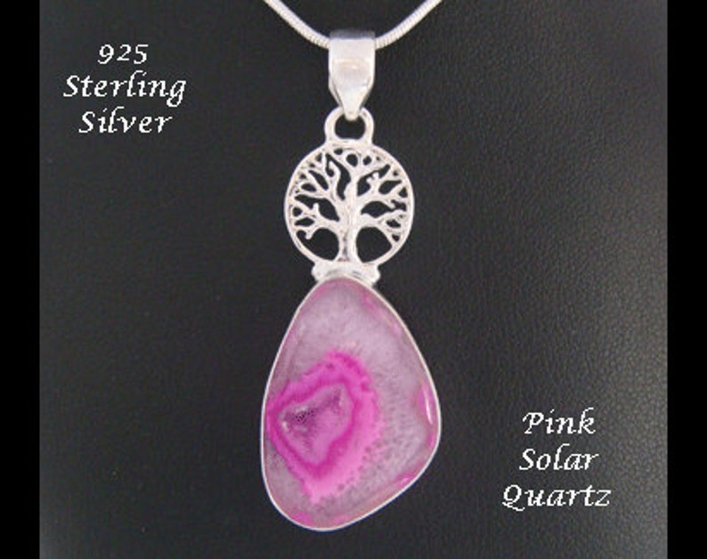 Gorgeous Tree of Life Pendant with Pink Solar Quartz Gemstone below a 925 Sterling Silver Celtic Tree Beautiful Tree of Life Necklace 066 image 1