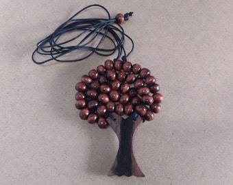Tree of Life Necklace : Natural Wooden Beads and Wooden Trunk and with Adjustable Necklace Cord Attached - TOLN026