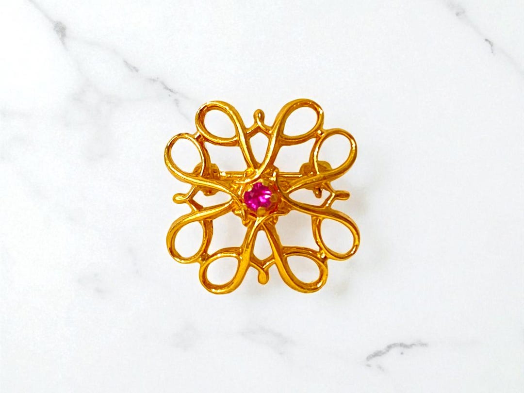 Delicate 10K Gold & Ruby Pin - Etsy