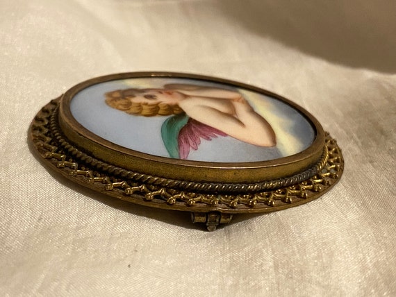 Hand Painted Porcelain Cameo Brooch - image 3