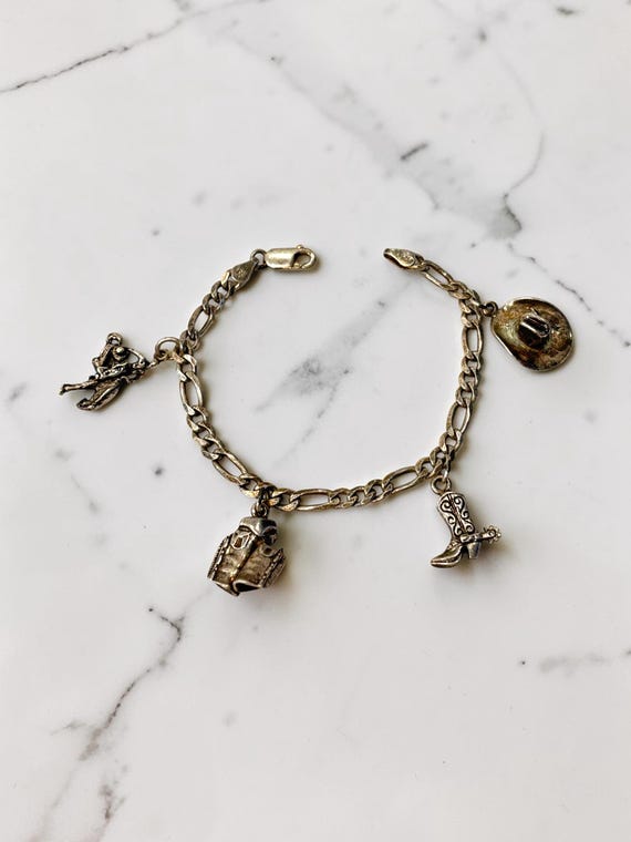 Sterling Silver Cowboy Western Charm Bracelet