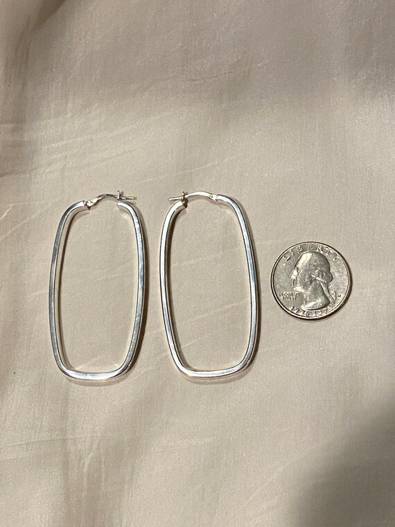 Large Rounded Rectangle Sterling Silver Hoop Earr… - image 5