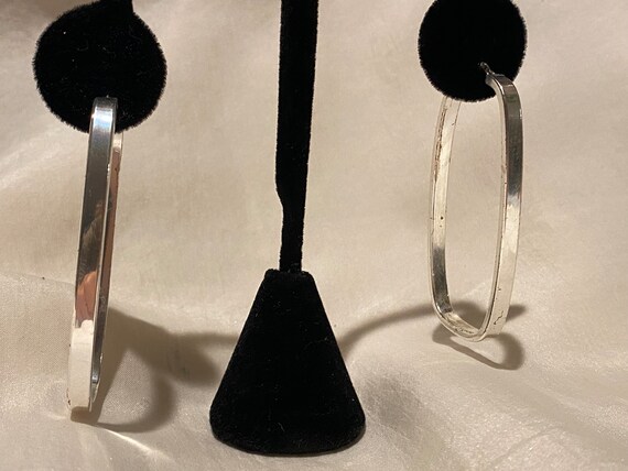 Large Rounded Rectangle Sterling Silver Hoop Earr… - image 3