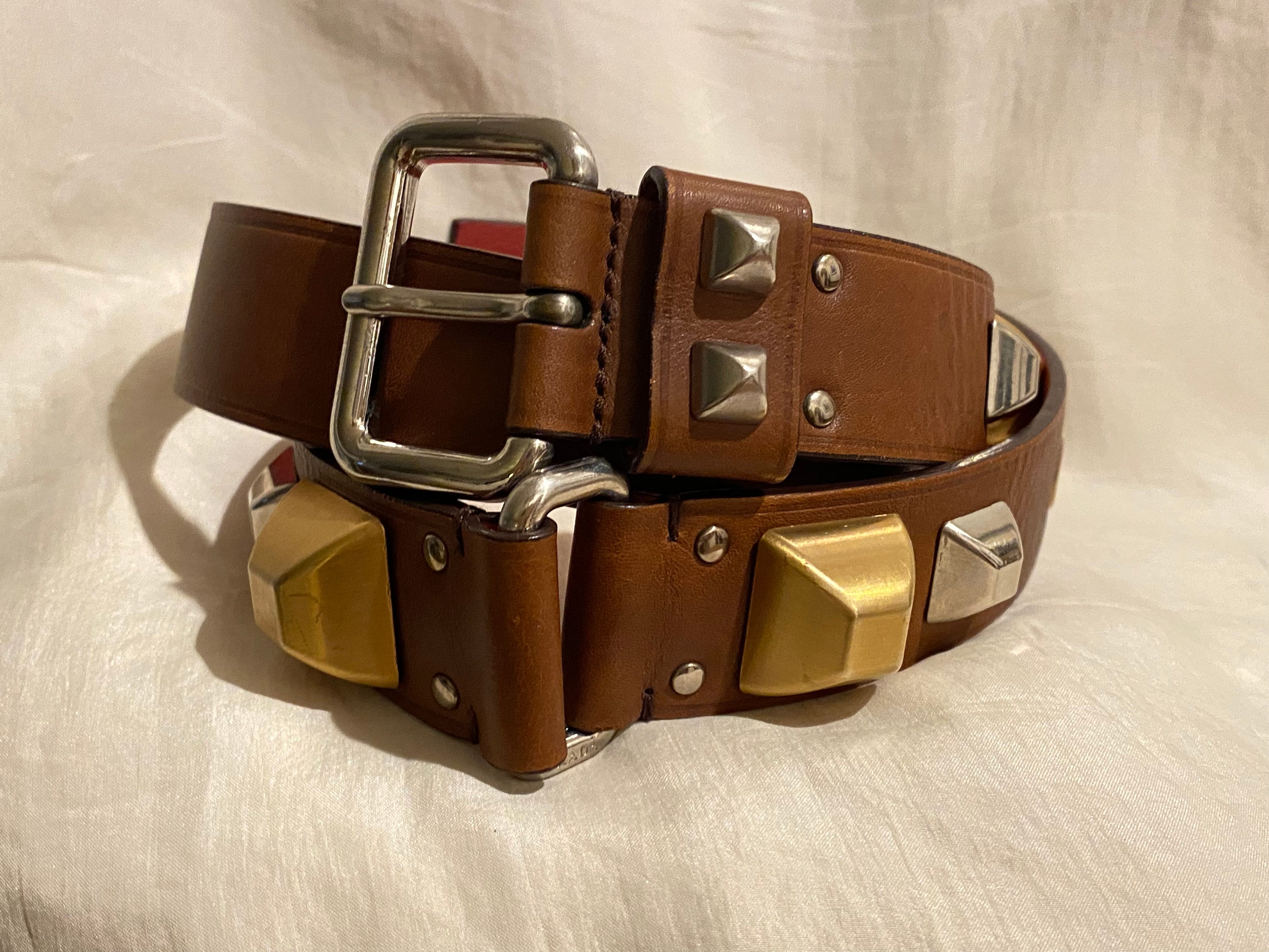 小物 Archive Prada leather belt 00s Prada Men's Antiqued Leather Western Belt | Neiman Marcus
