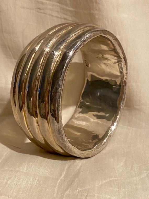 Wide Hammered Sterling Silver Bangle