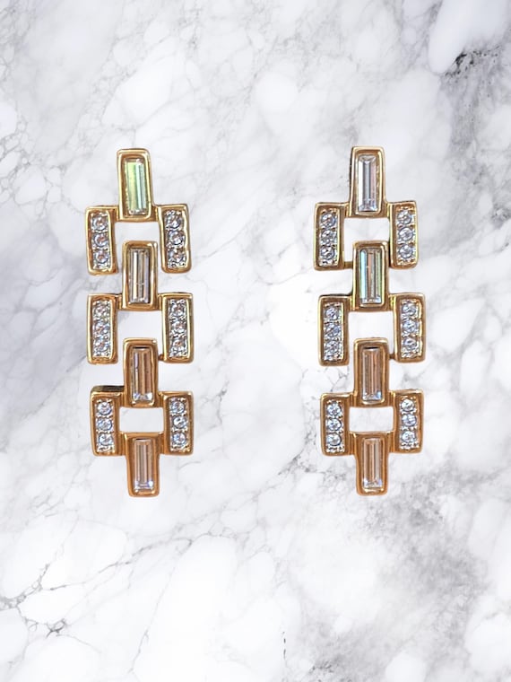 Geometric Swarovski & Gold Plated Pierced Earrings