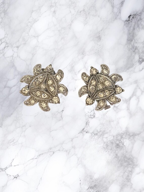 Vintage Bogoff Rhinestone Clip On Earrings - image 1