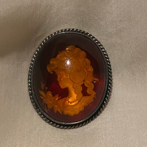 Hand Carved Baltic Amber Reversed Cameo