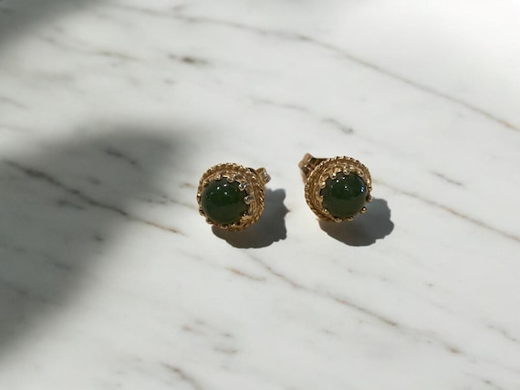 14K Gold & Jade Stud Earrings