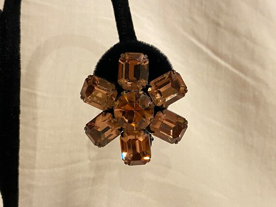 Weiss Amber Colored Rhinestone Clip On Earrings - image 2