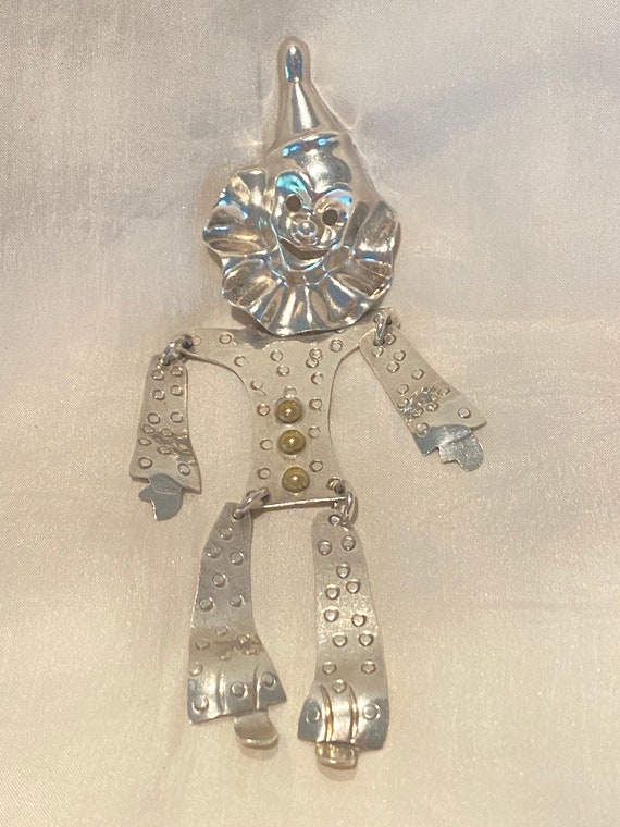 Large Sterling Silver Movable Clown Brooch