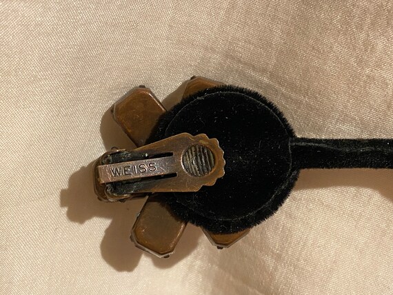 Weiss Amber Colored Rhinestone Clip On Earrings - image 5