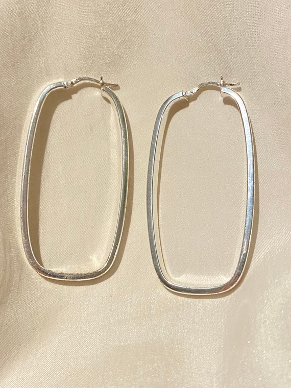 Large Rounded Rectangle Sterling Silver Hoop Earr… - image 2