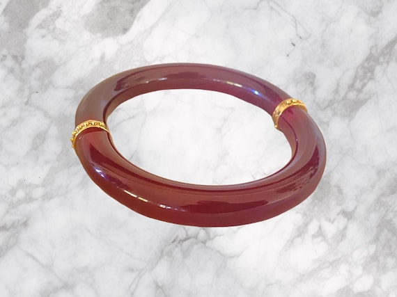 Authentic Givenchy Deep Red Lucite & Gold Accent … - image 3