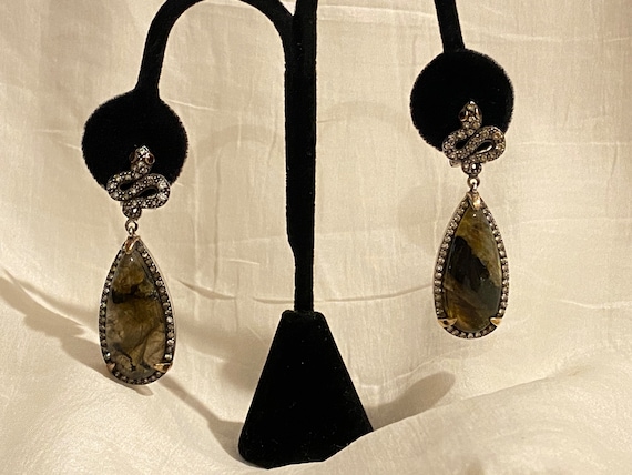 Sterling Silver 10k Gold Snake Dangle Earrings