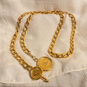 CHANEL Plate Necklace 07P Coco Mark Gold Chain Resin Length 43-48cm  CirclePlate