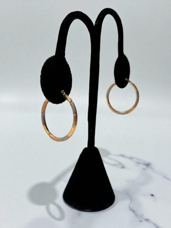 14K Mixed Gold Textured Hoop Earrings