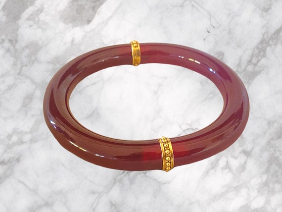 Authentic Givenchy Deep Red Lucite & Gold Accent … - image 1