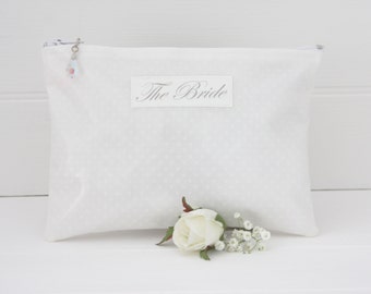 Personalised Name, Wedding Role & Date Make Up Cosmetic Bag - Unique Gift for Bridal Party - Bride, Maid of Honour, Bridesmaid, Flower Girl