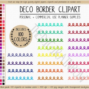 PROMOÇÃO 100 Adesivos Divisórios de Clipart com Laço Perfeito, Borda de Laço Arco-Íris, Adesivo Decorativo Fofo para Planejador Digital Imprimível, Clipart para Uso Comercial