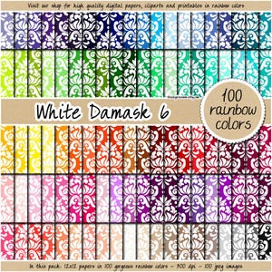 100 naadloos wit damast digitaal papier chic kantpatroon elegant bruiloft achtergrond regenboog damast achtergrond pastel afdrukbaar plakboek