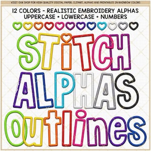 Alfabeto PNG de bordado falso, letra de parche de puntada realista, complete sus propios contornos alfa en blanco, diseño de sublimación de uso comercial de arcoíris